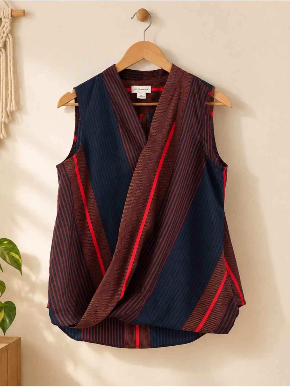 Liz Claiborne Sleeveless Stripe Wrap-Front Top - Multi Striped Accents